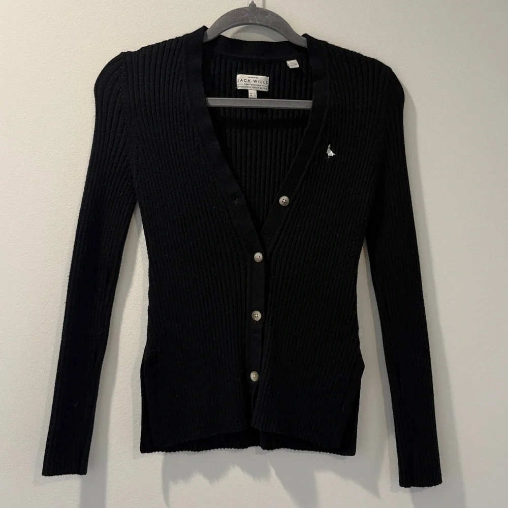 Jack Wills Black Ribbed Knit Cardigan - Picture 1 of 3